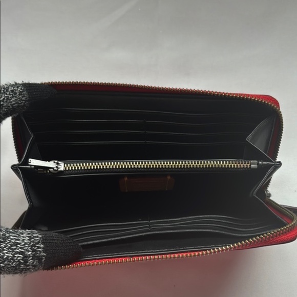 Coach Mickey Mouse Prairie Wallet Bandana Print Full Zip Pebble Leather Red W OS - Picture 6 of 16